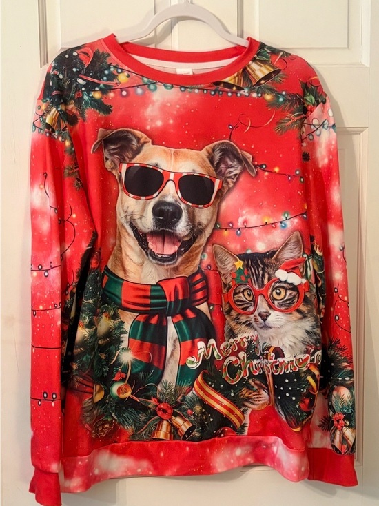 Unbranded Other - Funny Christmas Red Sweater/ Sweatshirt. Dog Sunglasses Cat Glasses. Unisex L